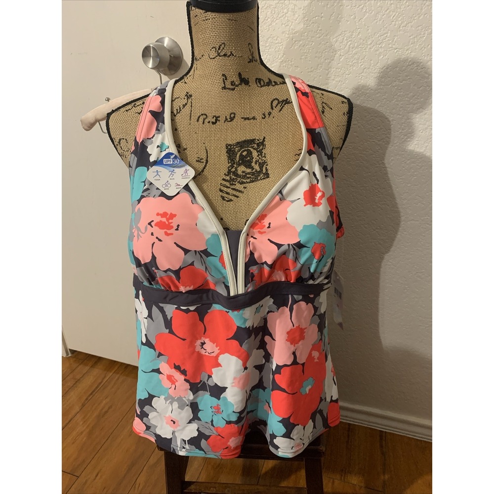 zeroxposur womens Swim Gear Floral Tankini 22W Quick Dry UPF 30+ NWT